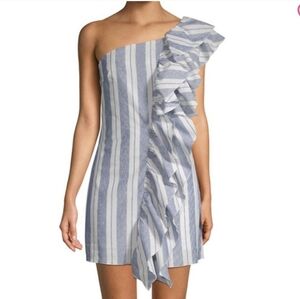 NWT Free Generation | Blue White Striped Asymmetrical Ruffle One Shoulder Dress